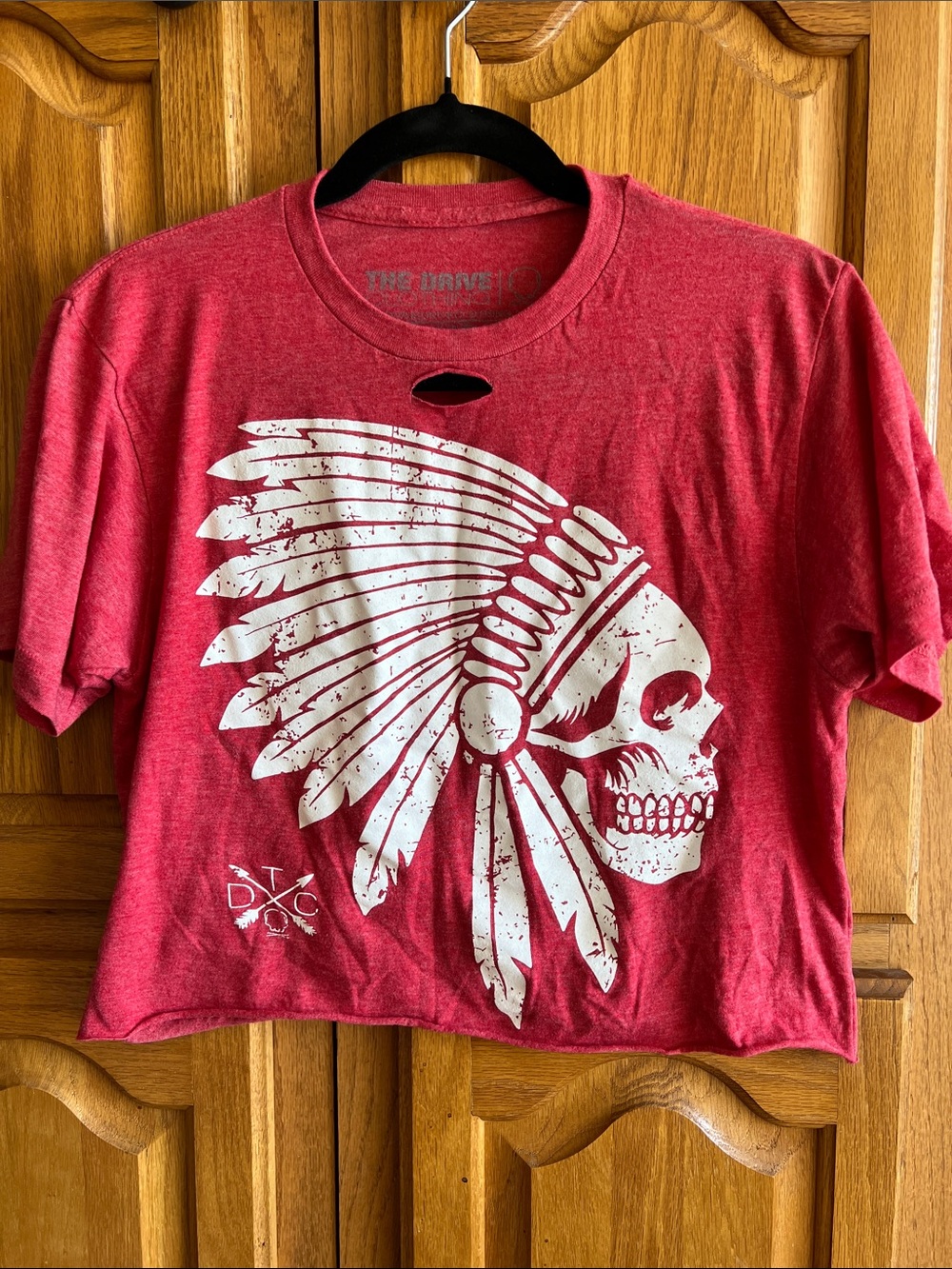 Red Graphic Crop Top with White Skull Headdress